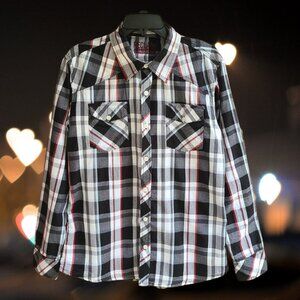 RECLAIM Standard Fit Mens Long Sleeve Western Style Shirt Plaid Size L